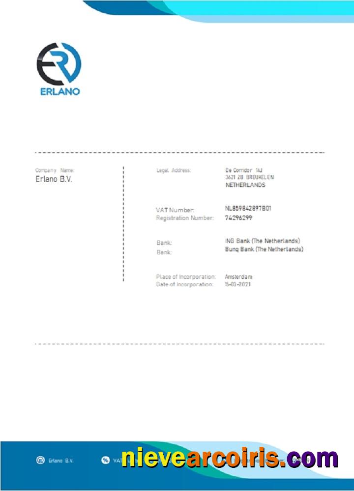 Netherlands ERLANO B. V. company payment invoice
